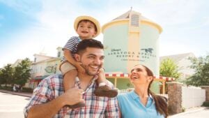 happy family at Disney Saratoga Springs